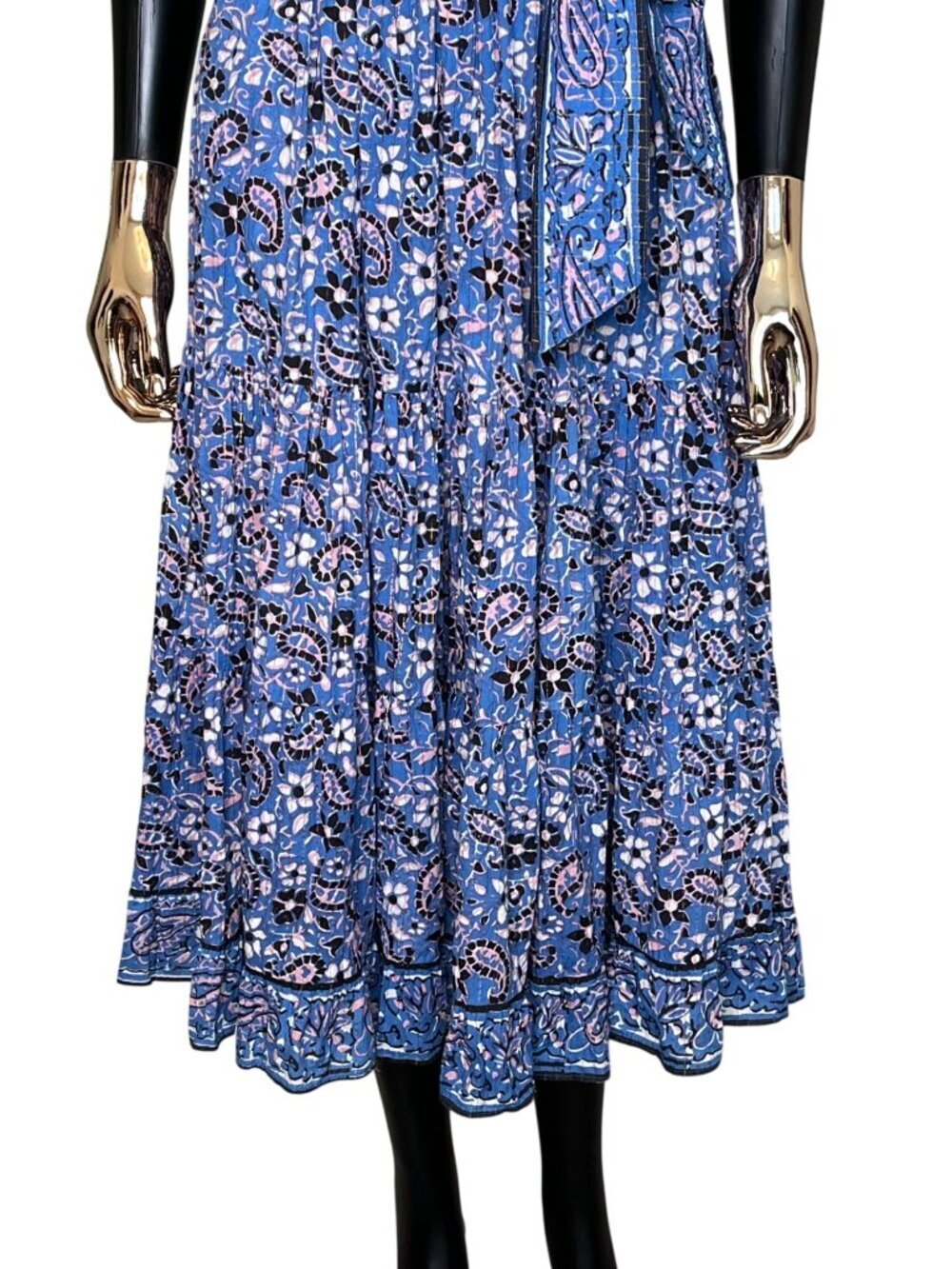 Cleobella Autumn Ruffle Blue Paisley Midi Dress Small Organic Cotton Pockets - Picture 8 of 11